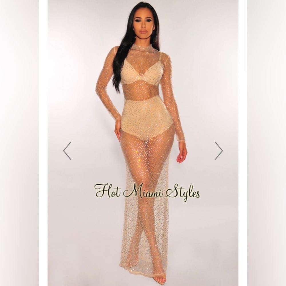 Rhinestone Sheer Dress